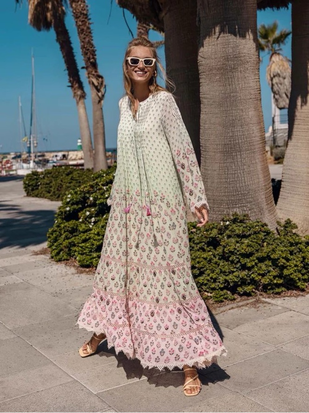 Hemant and Nandita Zehra Long Dress Pale Mint Beaded NWT XS - Picture 4 of 9